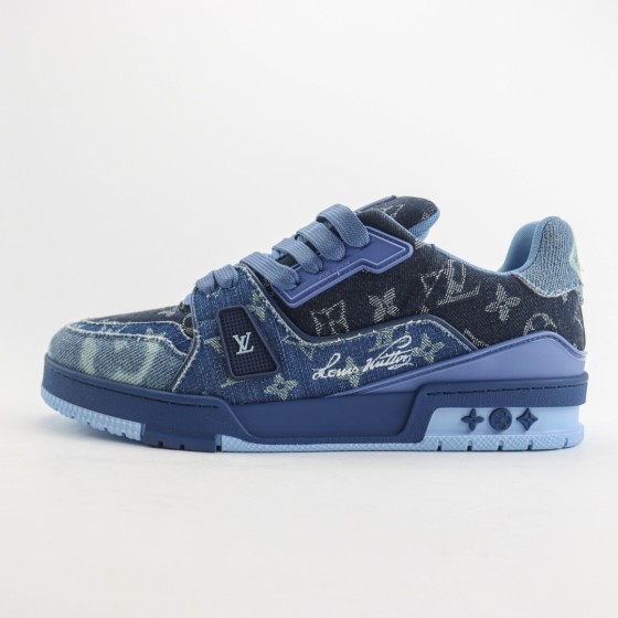 Louis Vuitton LV Trainer Blue Patchwork Monogram Denim 1AC4YN