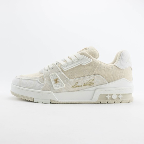 Louis Vuitton LV Trainer Beige White Monogram Denim 1AC68B
