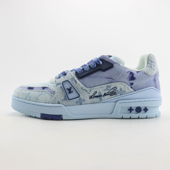 Louis Vuitton LV Trainer Blue Bleached Monogram Denim 1ACVN9