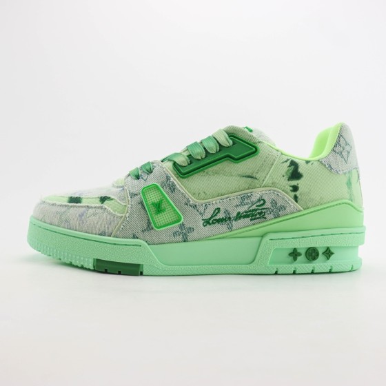 Louis Vuitton LV Trainer Green Bleached Monogram Denim 1ACVNO