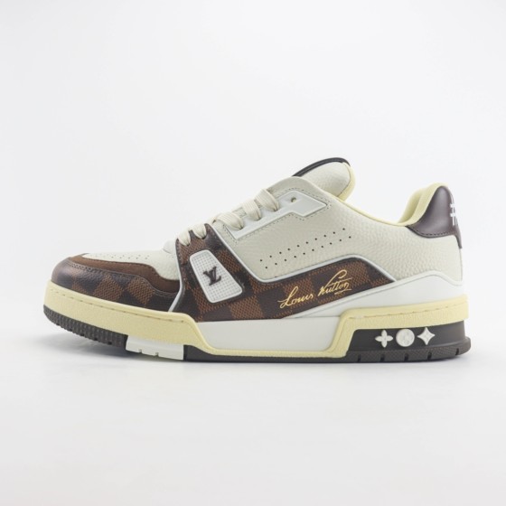 Louis Vuitton LV Trainer White Moka Brown 1ACV5P